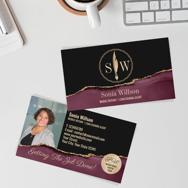 Photo Mobile Notary Loan Signing Agent Monogram Business Card (Creator Uploaded)