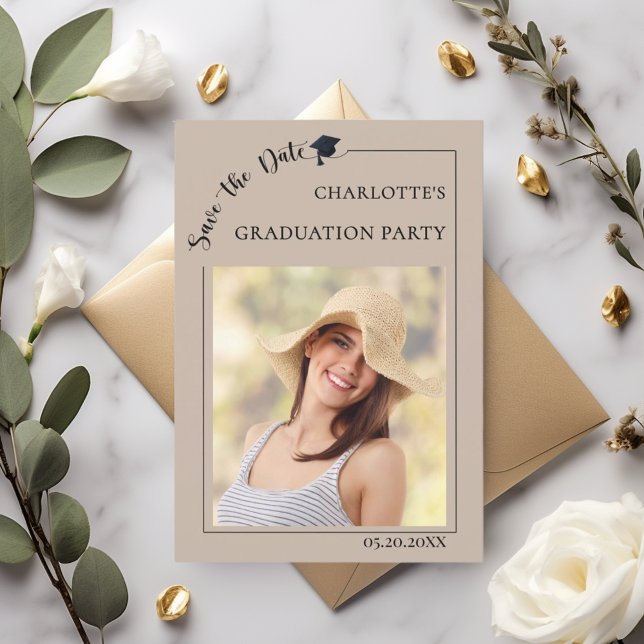 Photo mocha beige Graduation party Save the Date (Creator Uploaded)
