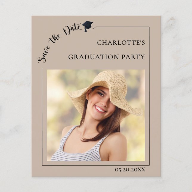Photo mocha beige Graduation Save the Date Flyer (Front)
