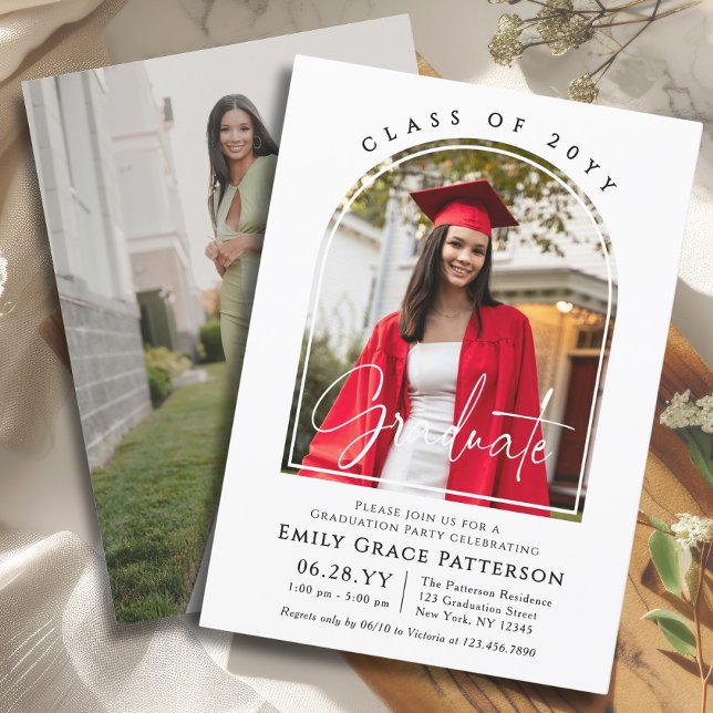 Photo Modern Arch Graduate Script Graduation Party Invitation (Creator Uploaded)