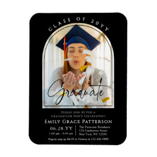 Photo Modern Arch Graduate Script Graduation Party Magnet