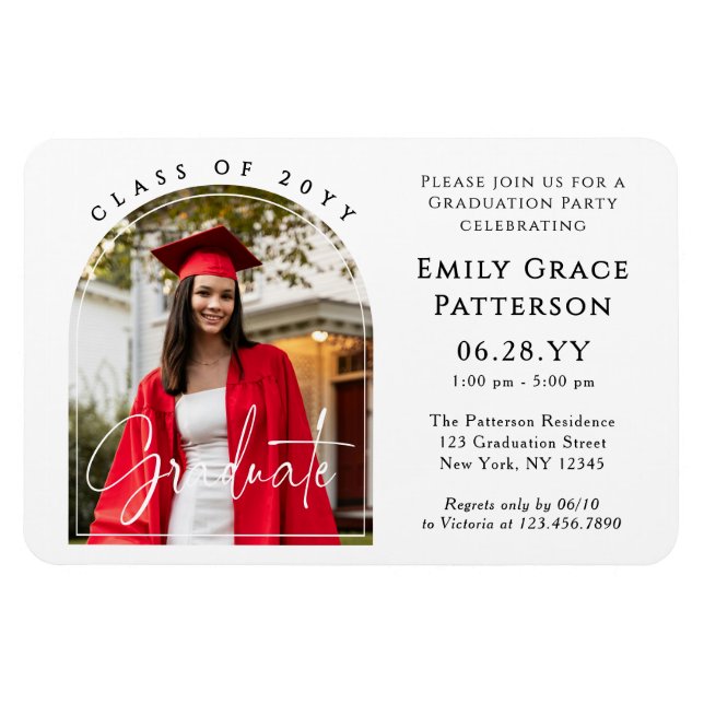 Photo Modern Arch Graduate Script Graduation Party Magnet (Horizontal)