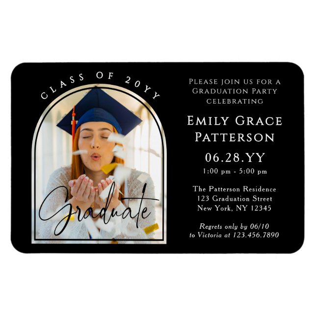 Photo Modern Arch Graduate Script Graduation Party Magnet (Horizontal)