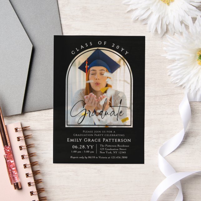 Photo Modern Arch Graduate Script Graduation Party Vellum Invitations (Wedding)
