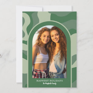 Photo modern arch - organic curves green holiday card