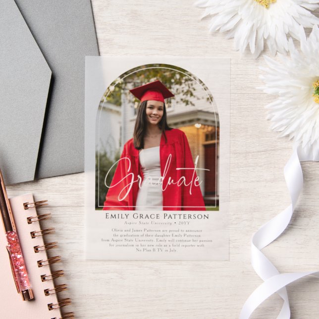 Photo Modern Arch Script Graduation Announcement (Wedding)