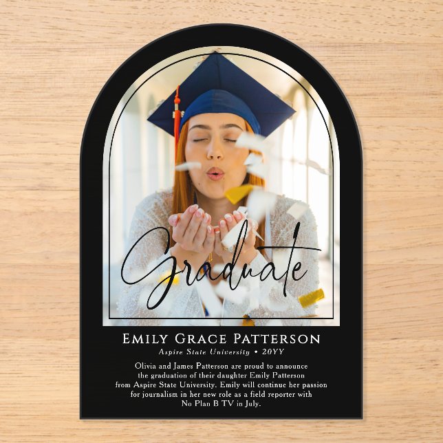 Photo Modern Arch Script Graduation Announcement (Front)