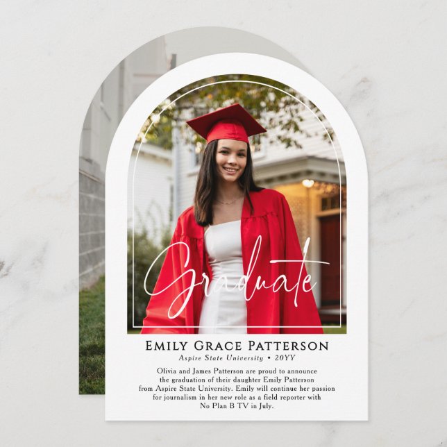 Photo Modern Arch Script Graduation Announcement (Front/Back)