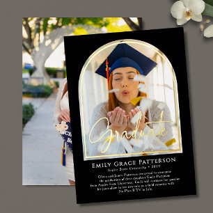Photo Modern Arch Script Graduation Announcement