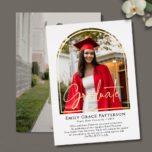 Photo Modern Arch Script Graduation Announcement
