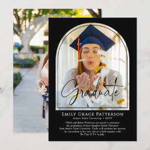 Photo Modern Arch Script Graduation Announcement