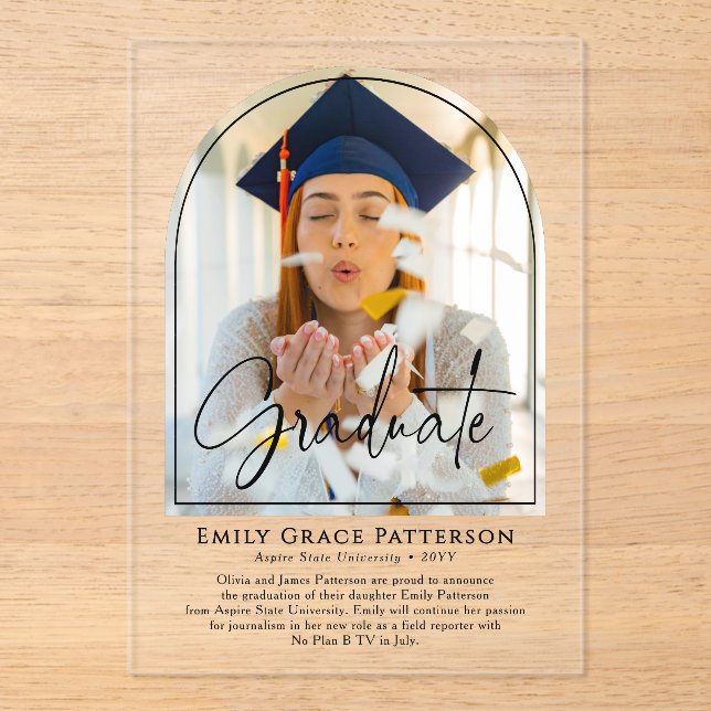 Photo Modern Arch Script Graduation Announcement (Front)