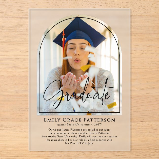 Photo Modern Arch Script Graduation Announcement (Front)