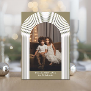Photo modern arch - zen stripes gold Christmas Holiday Card