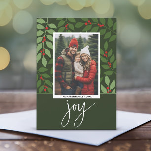 Photo modern berries joy branches Christmas Holiday Card