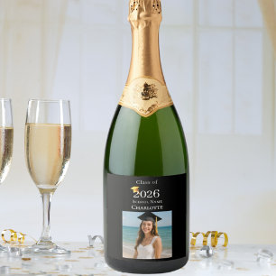 Photo modern black Graduation Party Sparkling Wine Label