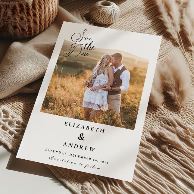 Photo Modern Black Script Wedding Save The Date (Creator Uploaded)