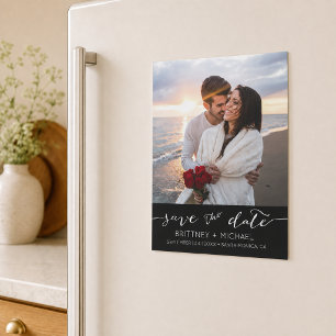 Photo Modern Black Simple Save the Date Magnetic Invitation