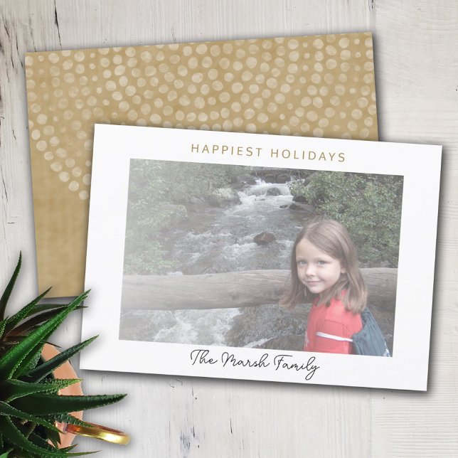 Photo Modern Christmas Dots White Border Happiest Holiday Card (Creator Uploaded)