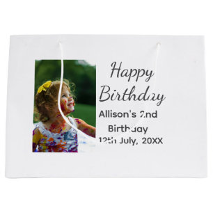 Photo modern classic add name date happy birthday  large gift bag