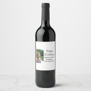 Photo modern classic add name date happy birthday  wine label