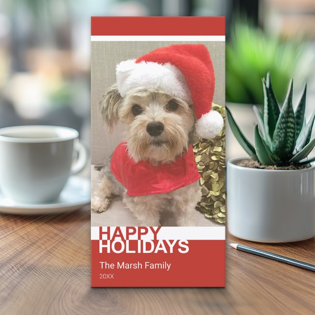 Photo - Modern Colour Block Red White Christmas Holiday Card (Classic Christmas Photo Card)