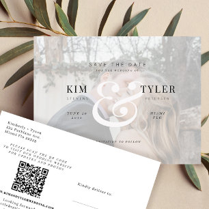 Photo modern elegant QR CODE wedding save the date Announcement Postcard