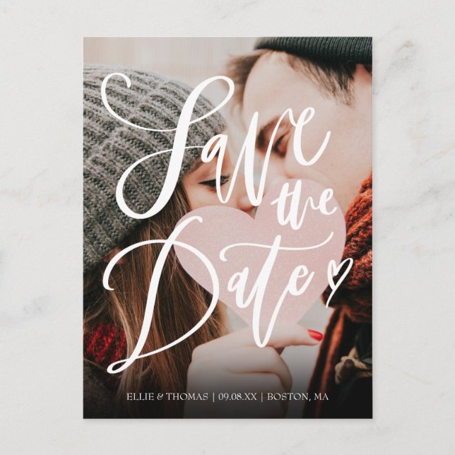 Photo Modern Elegant Script Save the Date Postcard (Front)