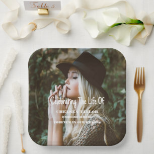 Photo Modern Funeral Celebration of Life Memorial  Paper Plate