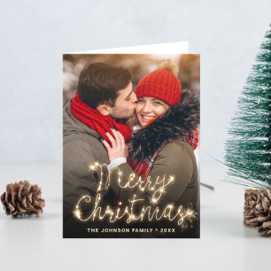 PHOTO Modern Golden Christmas Greeting Holiday Card