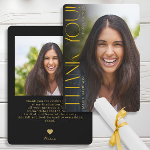 Photo Modern Graduation Black Thank You Card