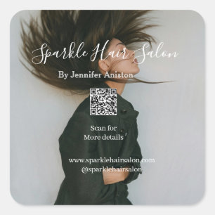 Photo modern hair salon small business QR code Square Sticker