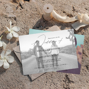 Photo Modern Horizontal 4 Black & White Wedding Invitation