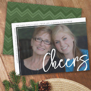 Photo Modern - Minimal White Border Offset Cheers Holiday Card