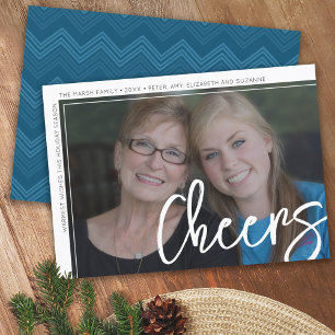 Photo Modern - Minimal White Border Offset Cheers Holiday Card