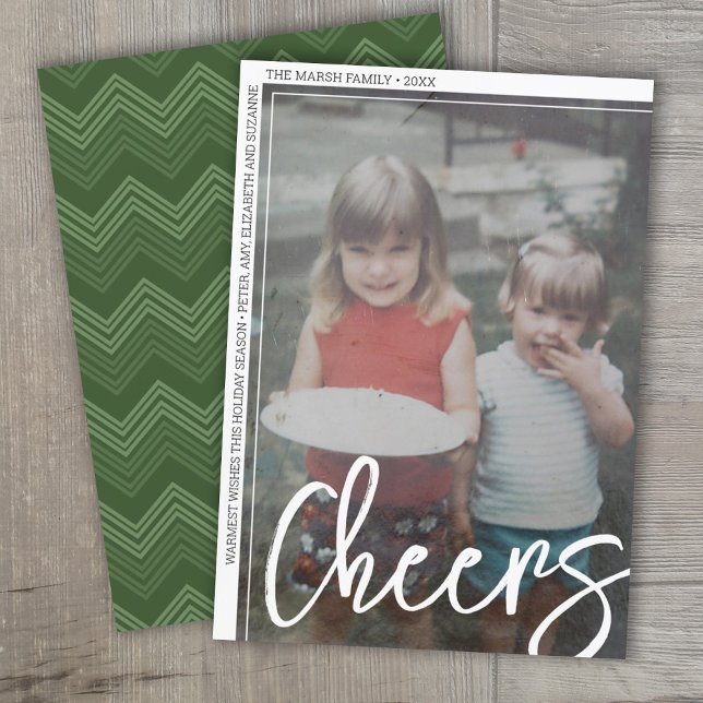 Photo Modern - Minimal White Border Offset Cheers Holiday Card (Creator Uploaded)