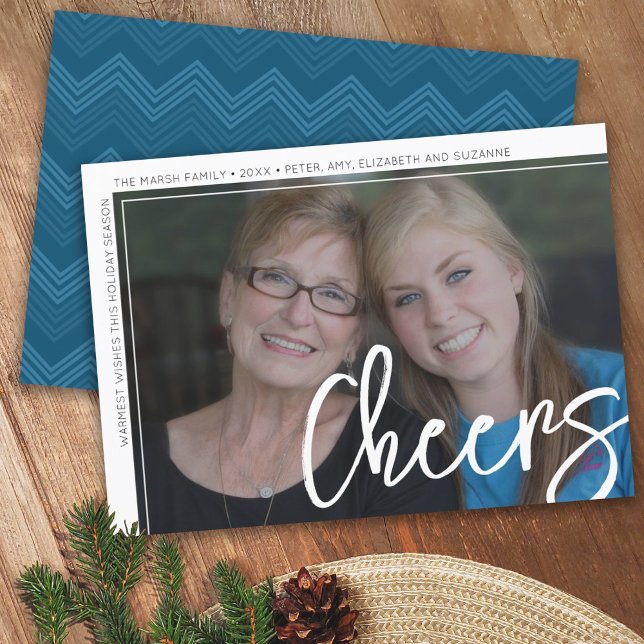 Photo Modern - Minimal White Border Offset Cheers Holiday Card (Creator Uploaded)