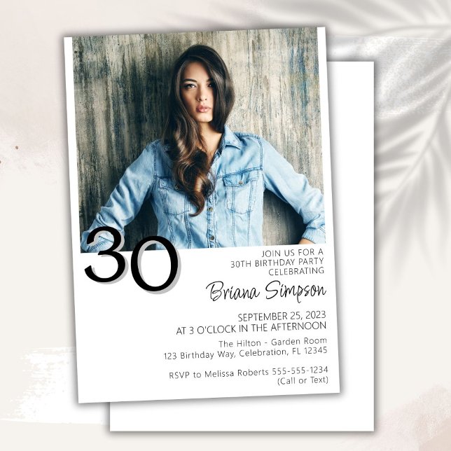 Photo Modern Minimalist 30th Birthday Invitation (Creator Uploaded)