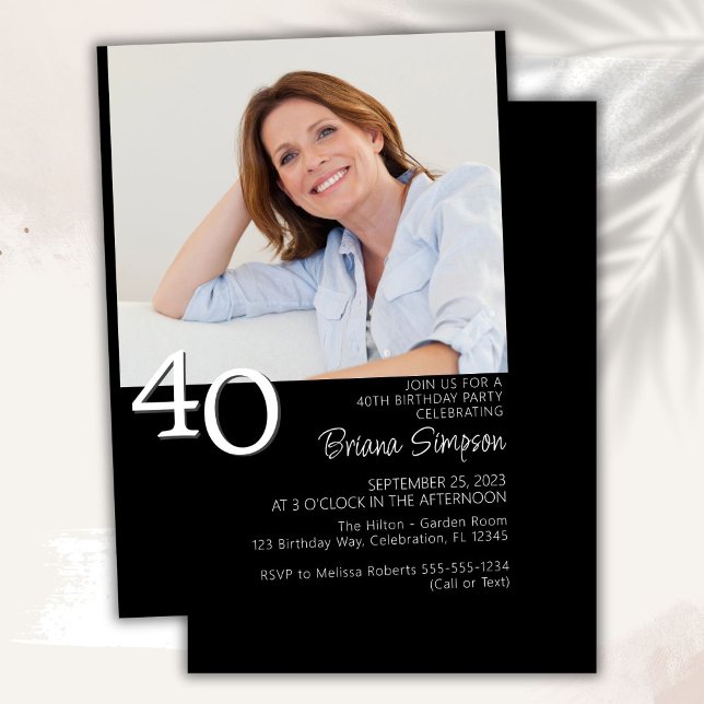 Photo Modern Minimalist Black 40th Birthday Invitation (Creator Uploaded)