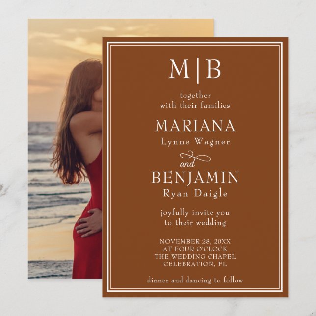 Photo Modern Minimalist Brown Wedding Invitation (Front/Back)