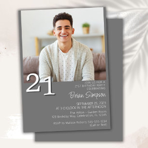 Photo Modern Minimalist Grey 21st Birthday Invitation