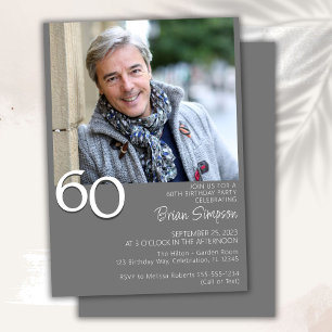 Photo Modern Minimalist Grey 60th Birthday Invitation