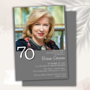 Photo Modern Minimalist Grey 70th Birthday Invitation