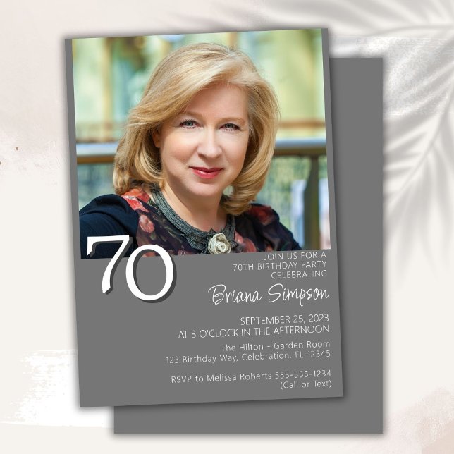 Photo Modern Minimalist Grey 70th Birthday Invitation (Creator Uploaded)