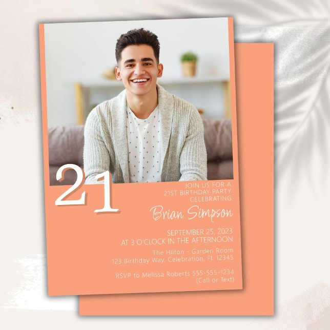 Photo Modern Minimalist Peach 21st Birthday Invitation (Creator Uploaded)
