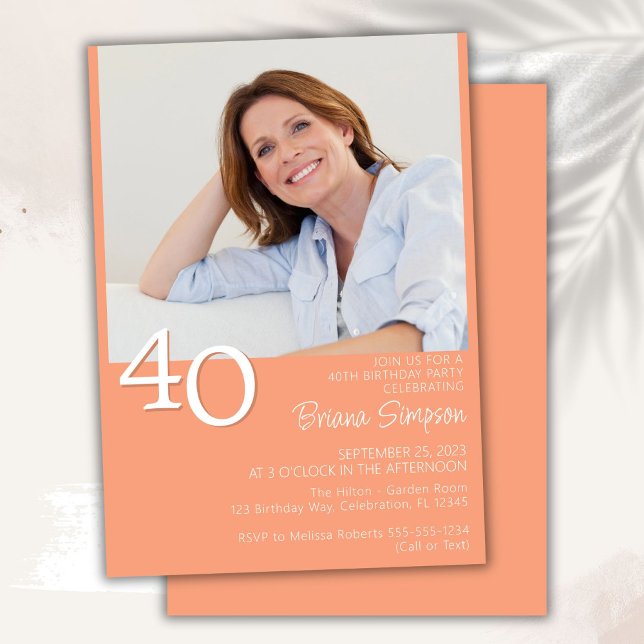 Photo Modern Minimalist Peach 40th Birthday Invitation (Creator Uploaded)