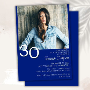 Photo Modern Minimalist Royal Blue 30th Birthday Invitation