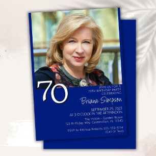 Photo Modern Minimalist Royal Blue 70th Birthday Invitation