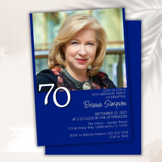 Photo Modern Minimalist Royal Blue 70th Birthday Invitation (Creator Uploaded)