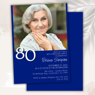 Photo Modern Minimalist Royal Blue 80th Birthday Invitation